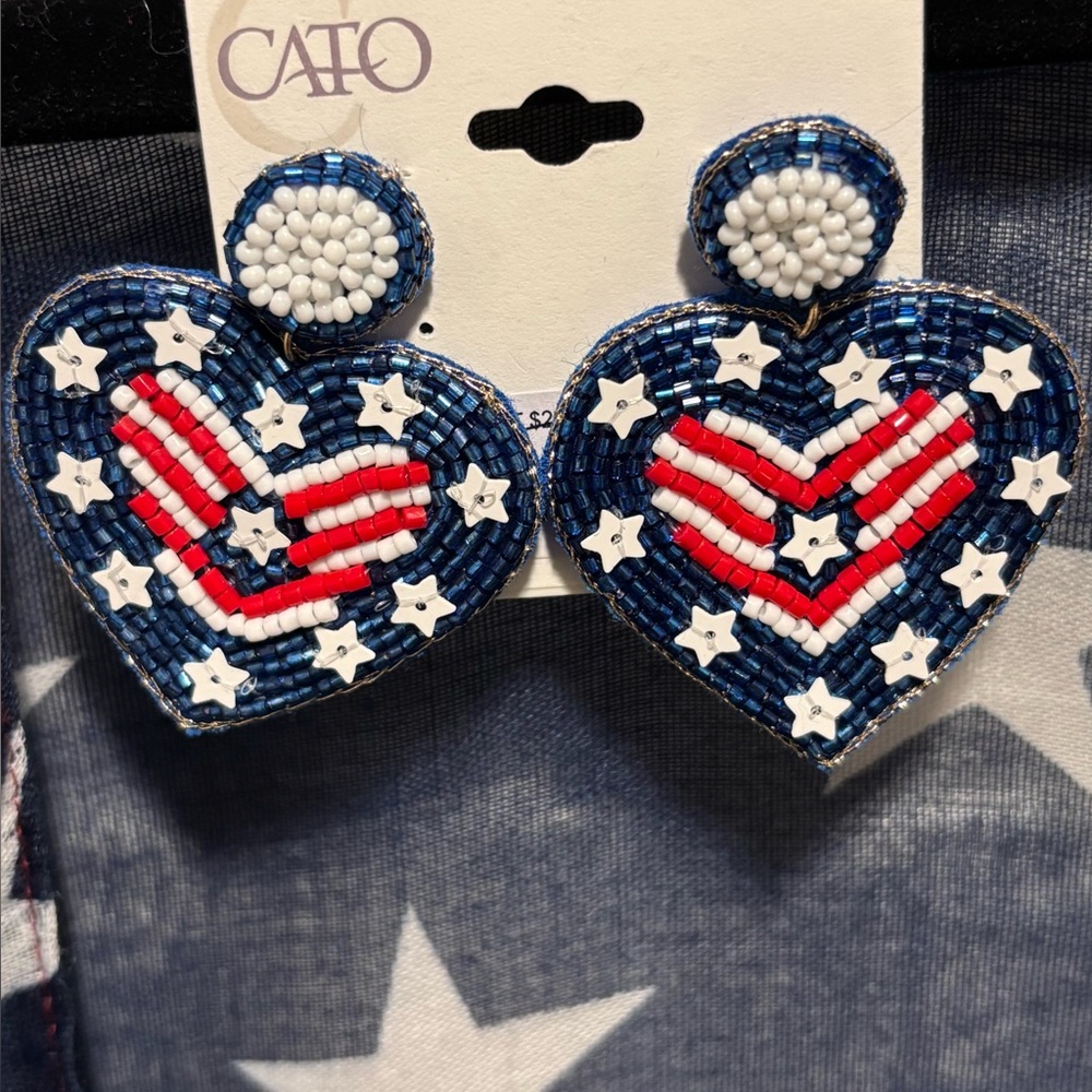 Cato Patriotic Beaded Heart Earrings